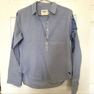 Abercrombie & Fitch shirt top poplin long sleeve half button embroidered sleeve